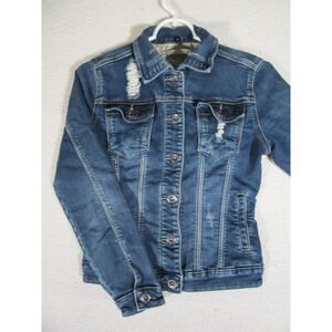 DREAMER Womens Junior SM Distress‎ Denim Jacket Floral Lined, Distressed Pocket